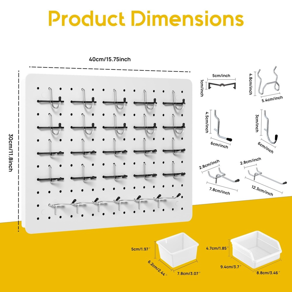 Peg Board for Tools, 6 Pack Metal Pegboard Wall Organizer with Hooks,16"×12