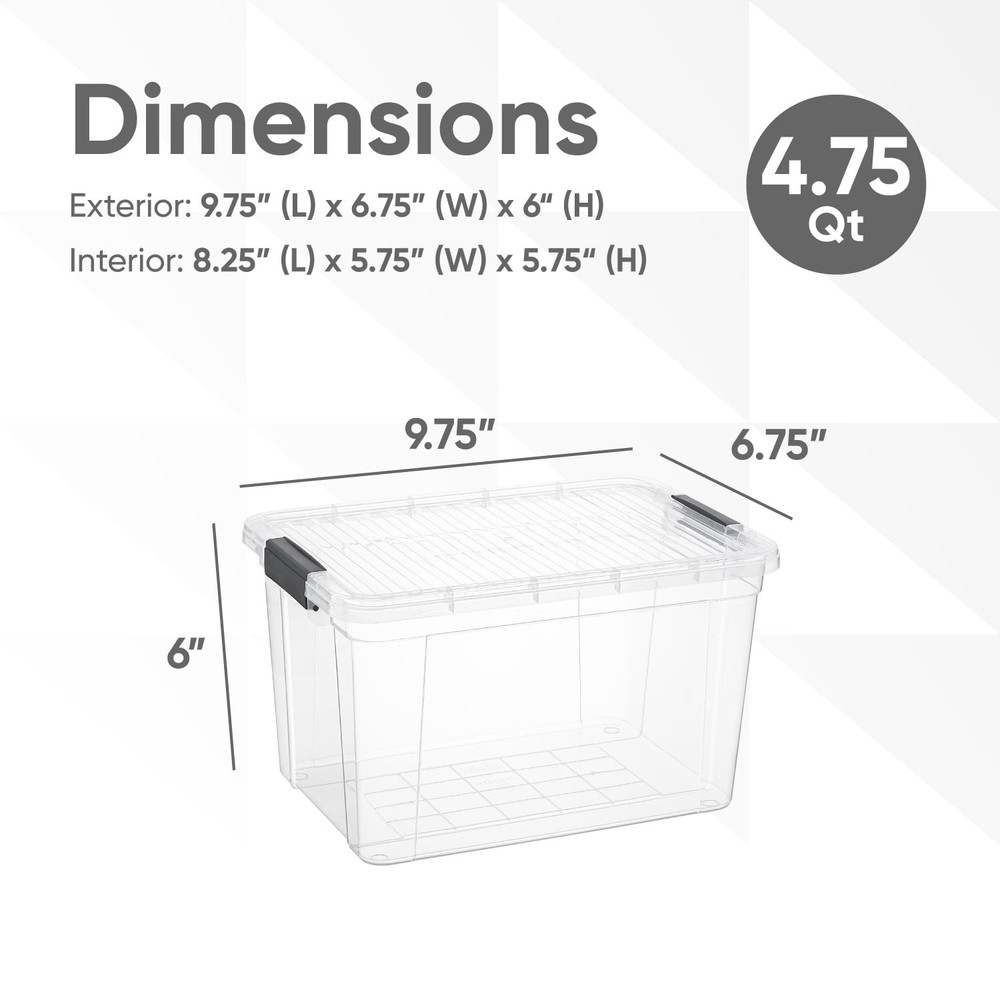 Superio 4.75 Quart Clear Storage Bin Sturdy Stackable Lightweight Organizer