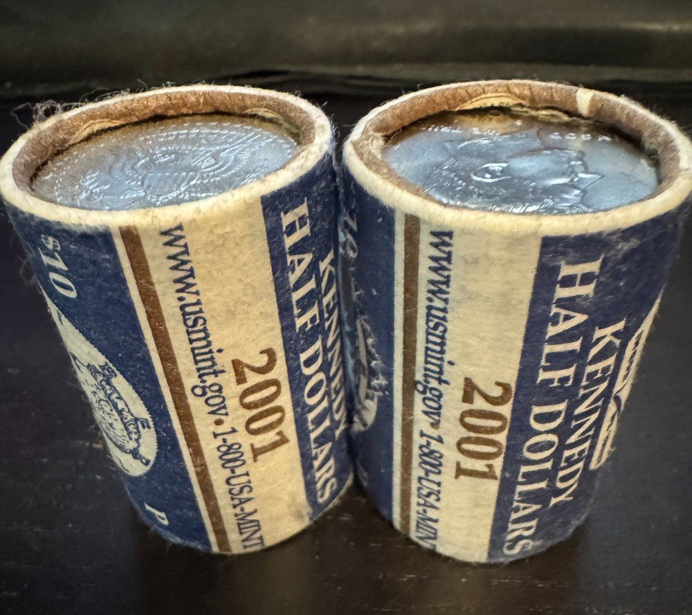 2001 P & D Kennedy Half Dollar Rolls - Mint Wrapped BU