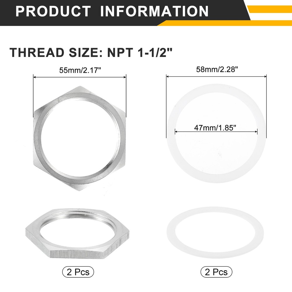 2pcs Cast Pipe Fitting Hex Locknut with Washer NPT 1-1/2", 2.17" OD