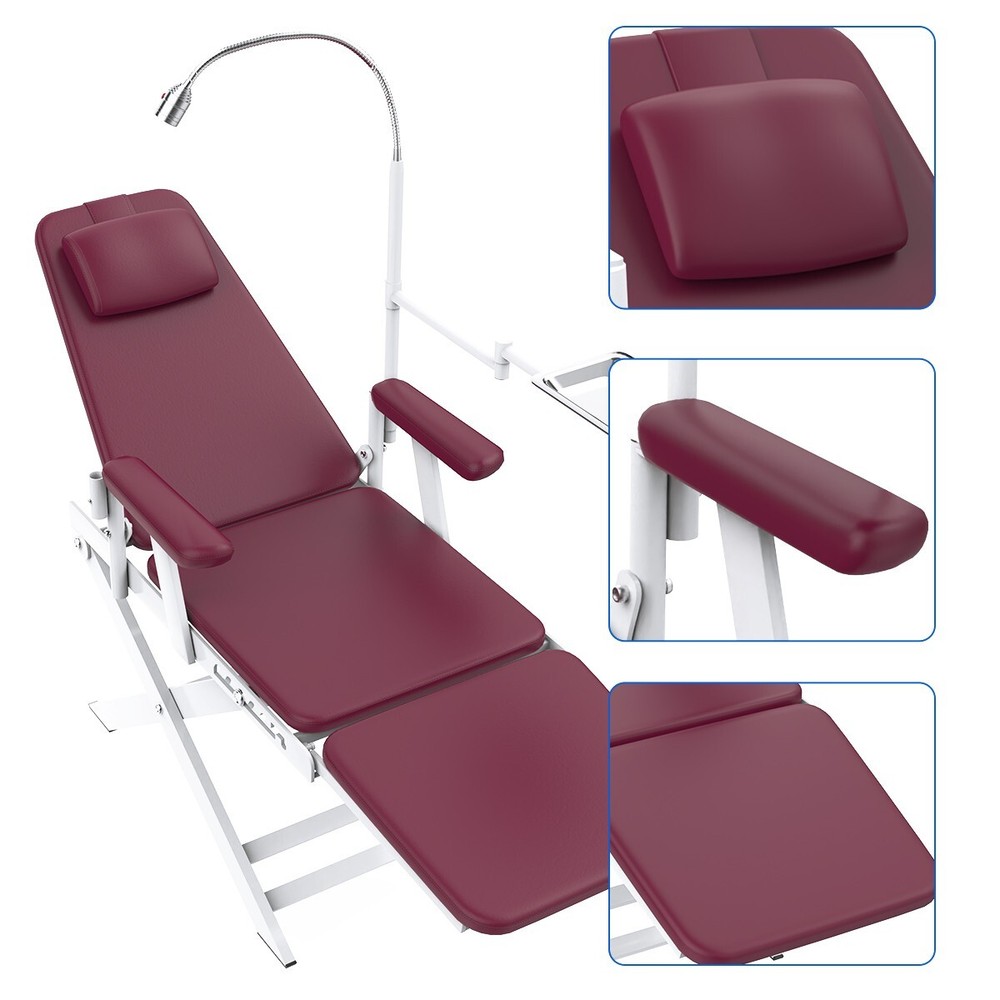 Dental Portable & Practical Adjustable Folding Chair With LED Light + Tray Ruby