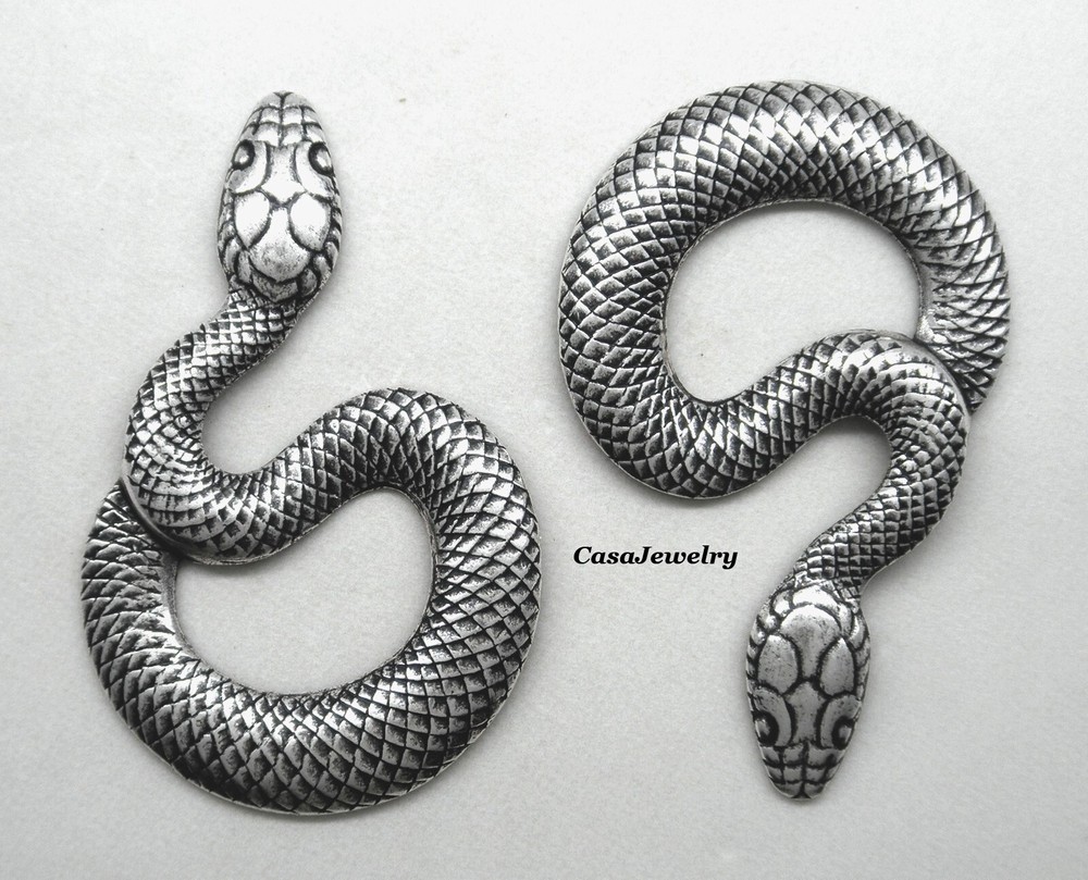 #5041 LARGE ANTIQUED STERLING SILVER PLATED COILED SNAKE COMPONENT - 1 PC