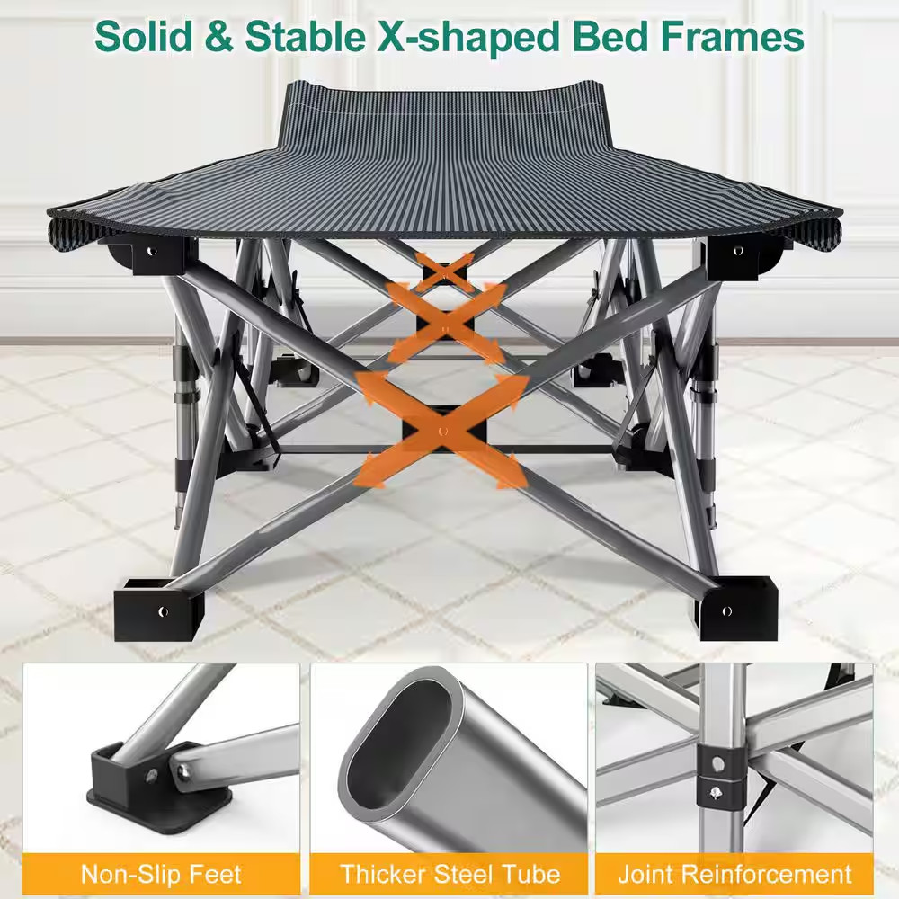 Folding Camping Cot Extra Wide Heavy Duty Sleeping Cot with Carry Bag Double Lay