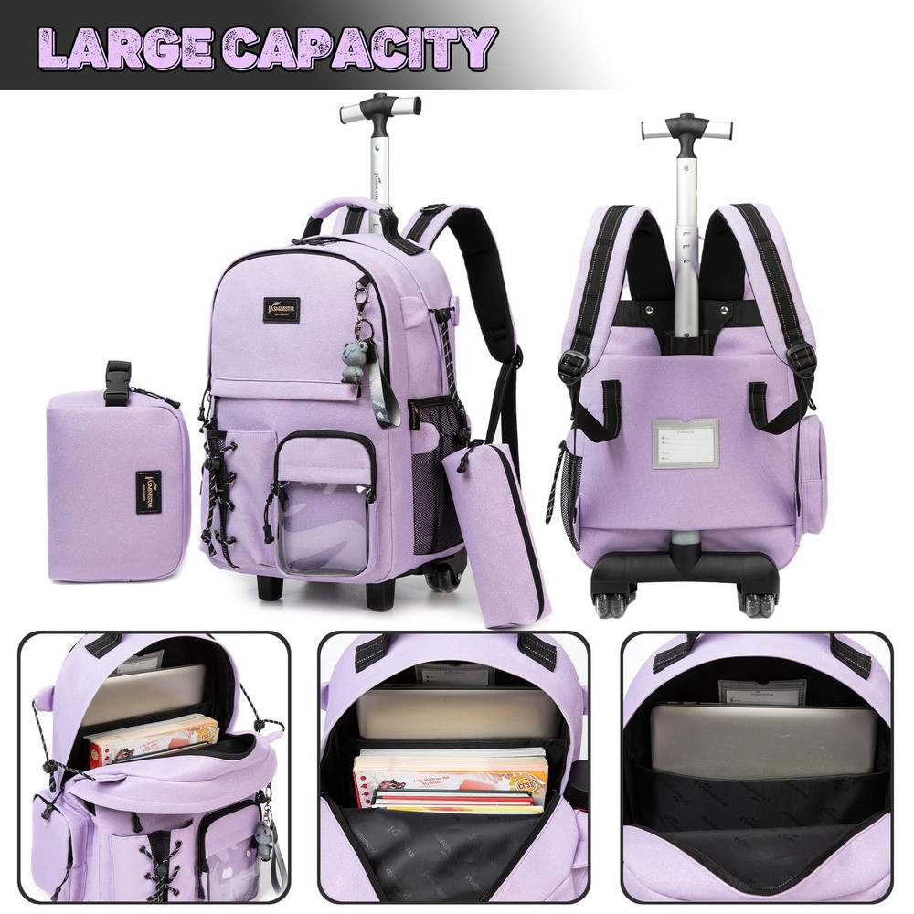 Rolling Backpack for School Glitter Backpack with Wheels Backpacks with Lunch...