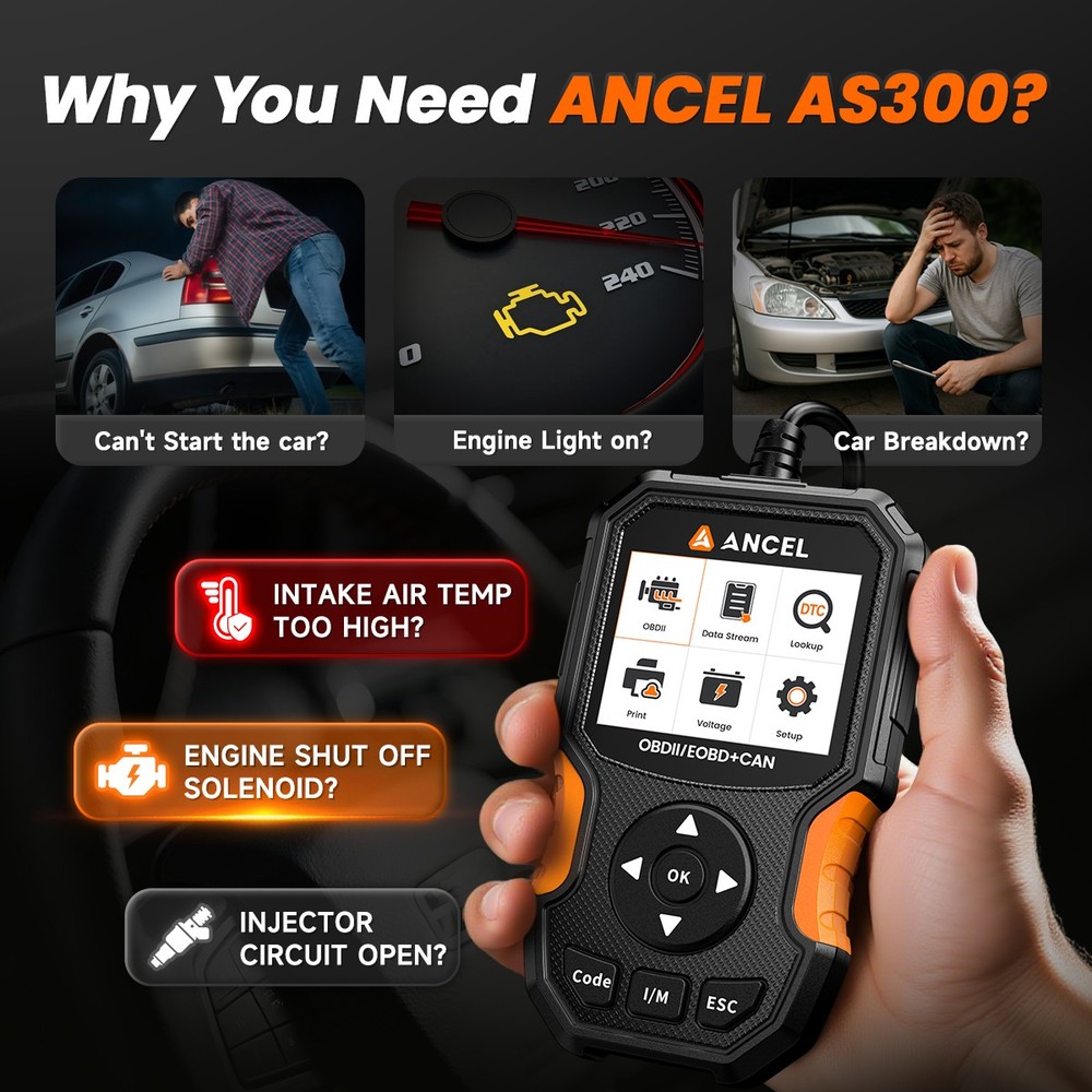ANCEL Diagnostic Tool 12V Battery Test & Engine Fault Code Reader OBD2 Scanner