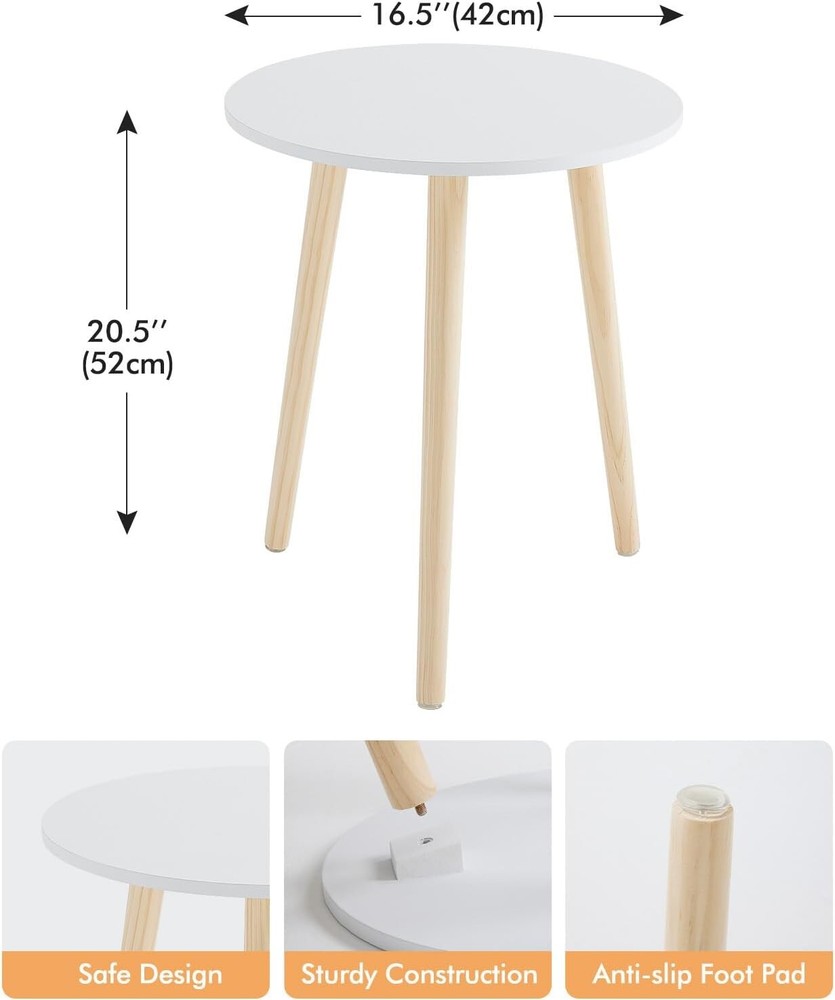 Sturdy Round Bedside Table with Stable Wooden Legs - Space-Saving Solution