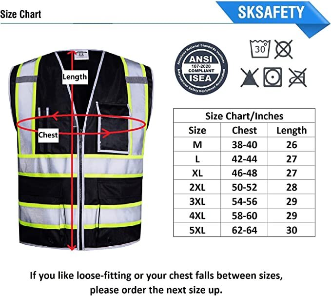 Hi Visibility Reflective Black Safety Vest /Solid knit Fabric front and back