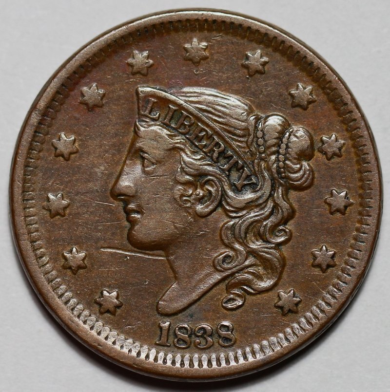 1838 Coronet Head Large Cent - Scratch - US 1c Copper Coin