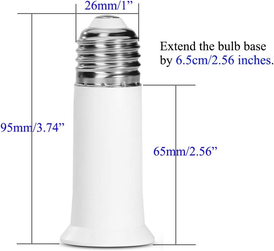 E26 Socket Extender, to Lamp Socket, 6.5CM/2.56 Inch White