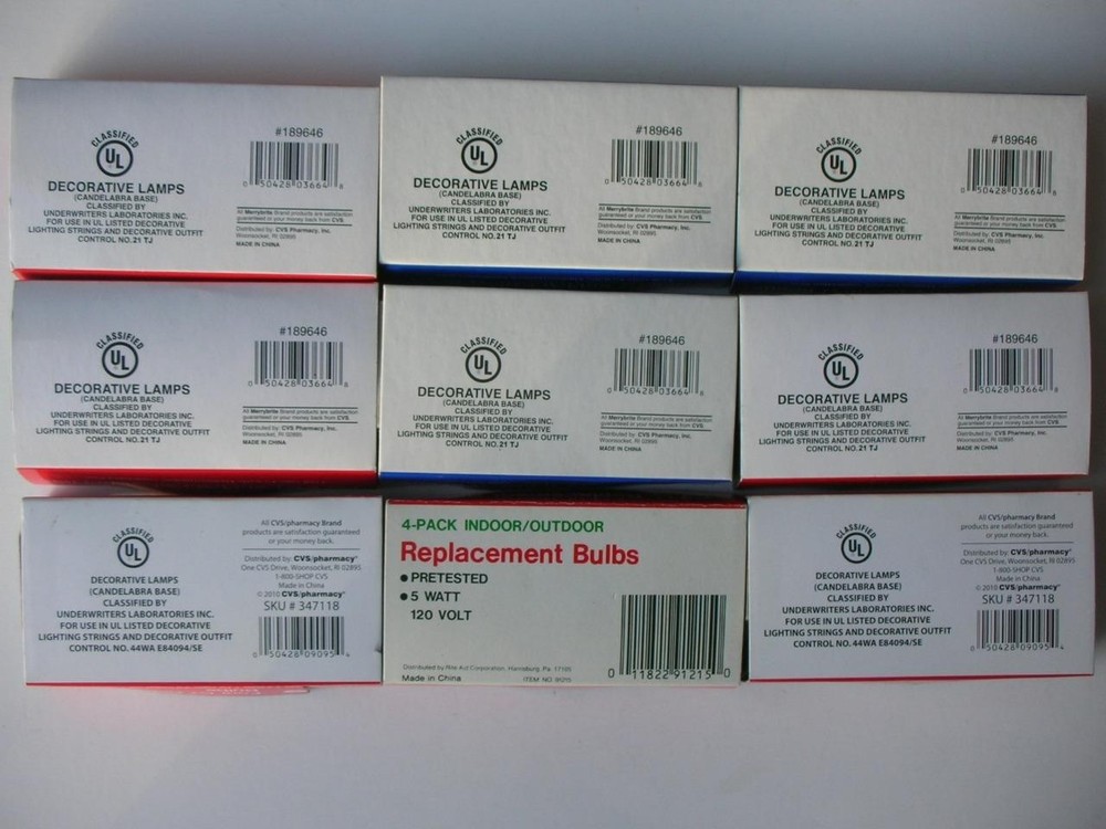 36 C-7 Christmas Tree Replacement Bulbs Multi-Colors 9 Packages 4 Per Package