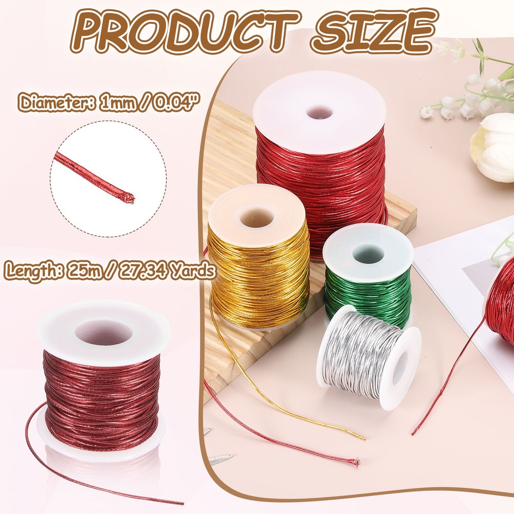 1mm Metallic Elastic Cords,Red, 27 Yards Each