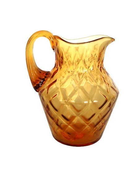 Vintage amber art glass optic diamond pattern creamer pitcher w/ applied handle