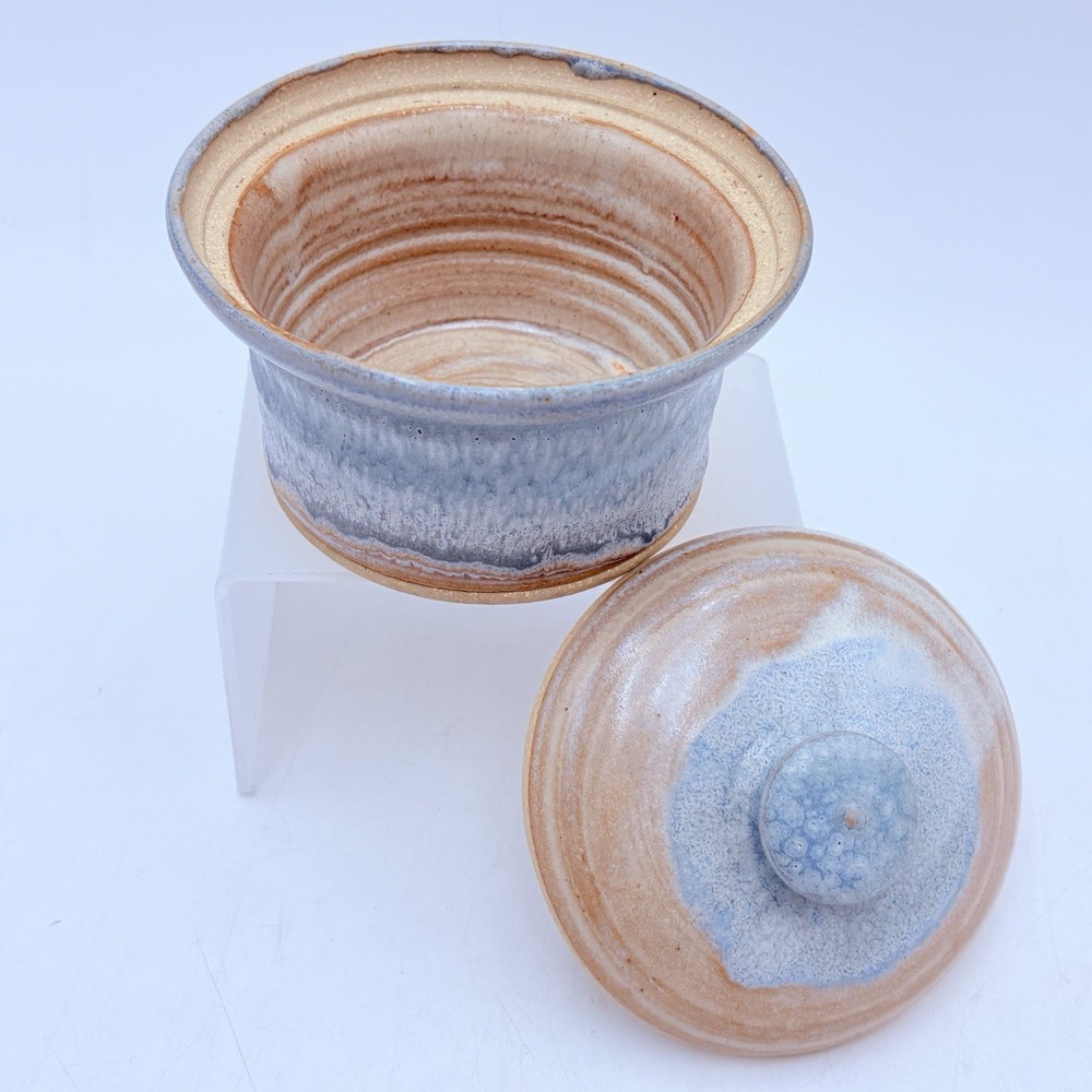 Black Mountain Pottery NC Lidded Jar Blue Gray Drip Glaze Signed Studio