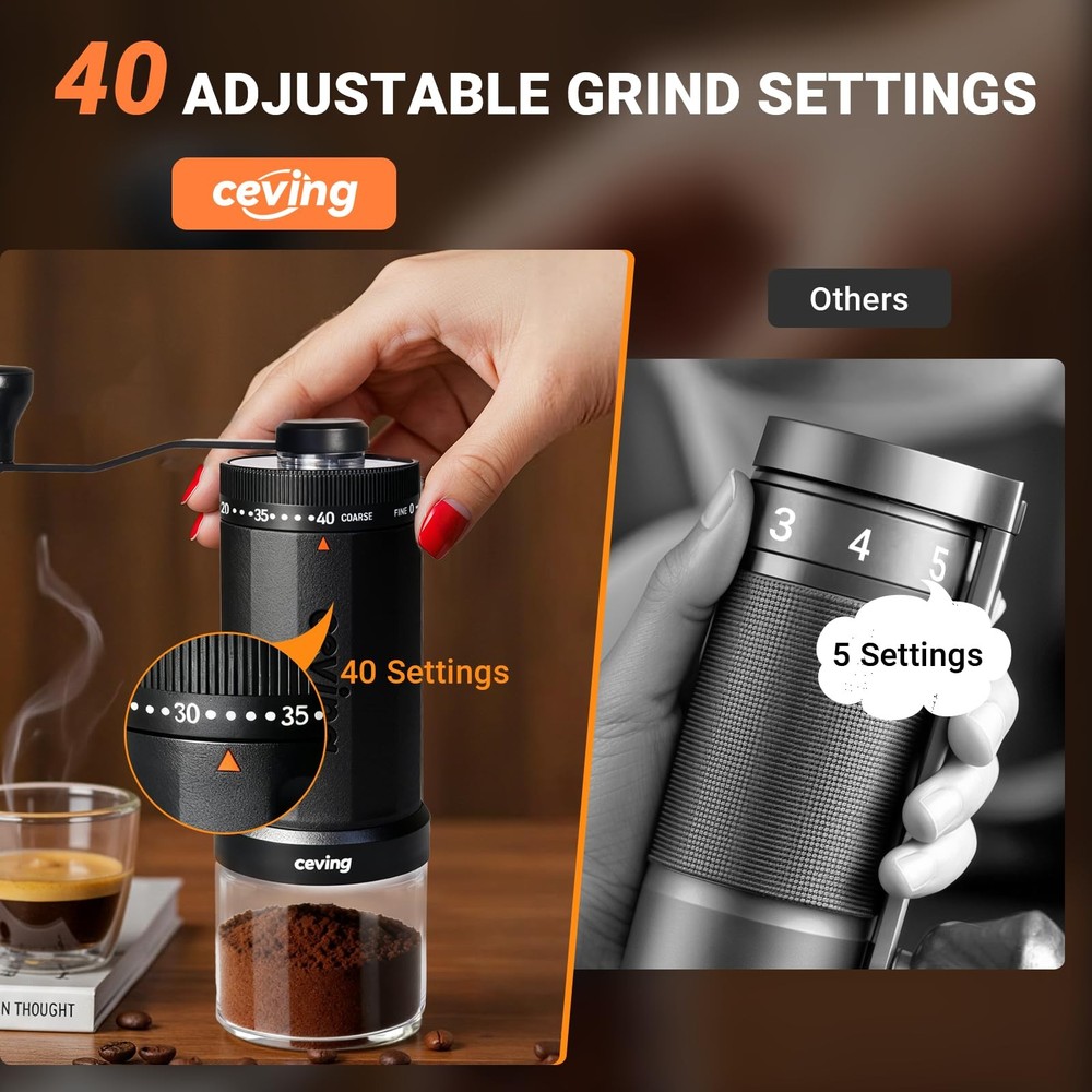Manual Coffee Grinder 60g Large Capacity 40 Settings Burr