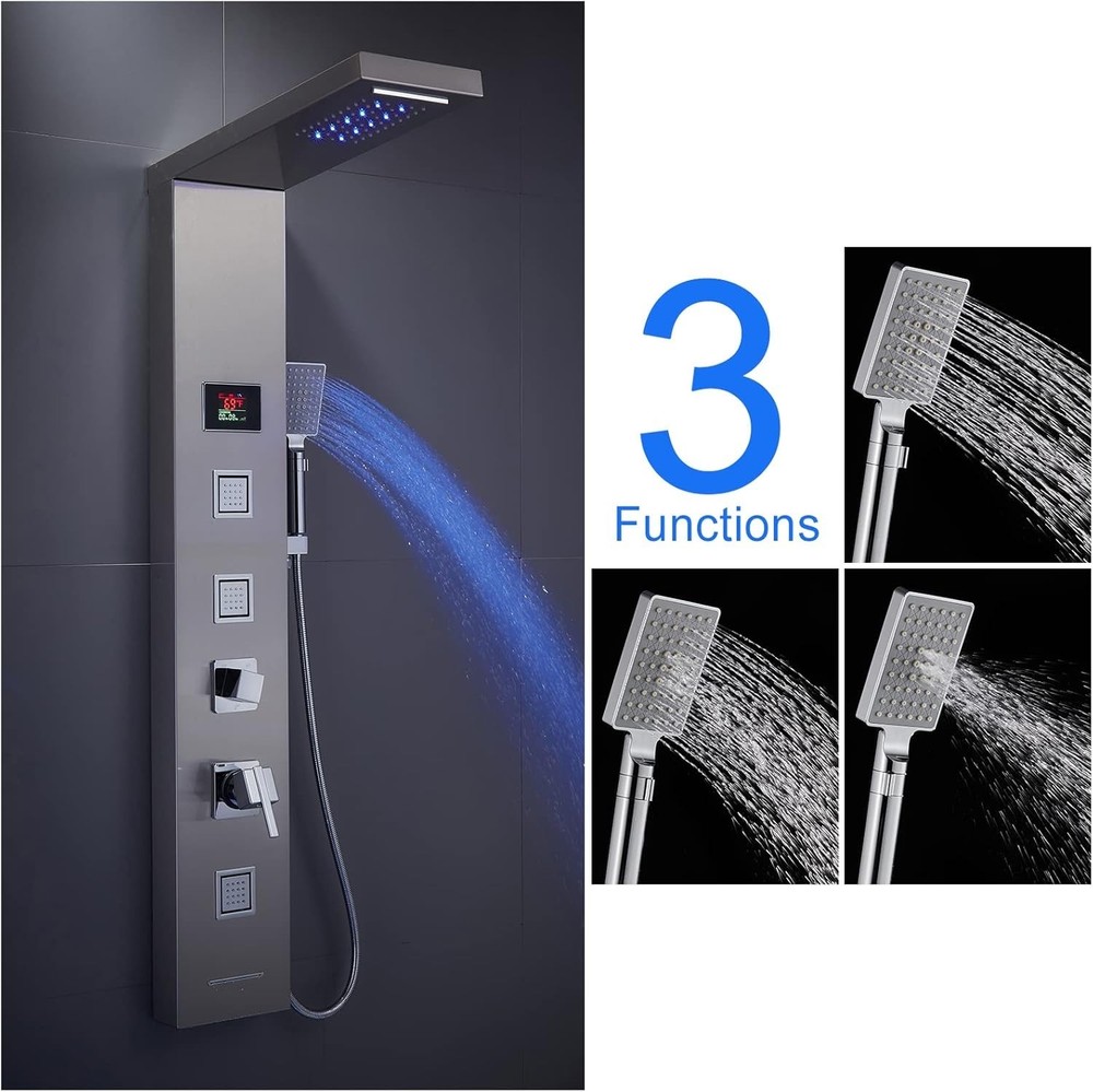 Modern Brushed Nickel Shower Tower with Massage Jets & Easy Installation