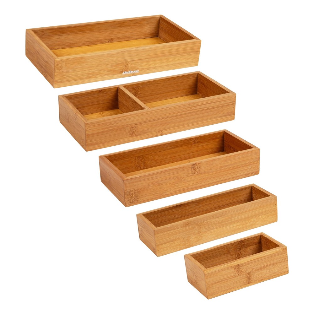 5-Piece Bamboo Drawer Organizer Set, Stackable Storage Trays for Kitchen, Bat...