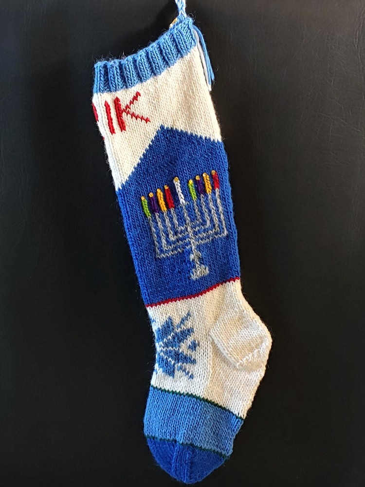 Pattern Only Hand Knitted HANUKKAH MENORAH Christmas Stocking