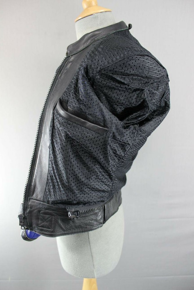 SUPERB J&S BLACK, BLUE & SILVER LEATHER BIKER JACKET SIZE 10