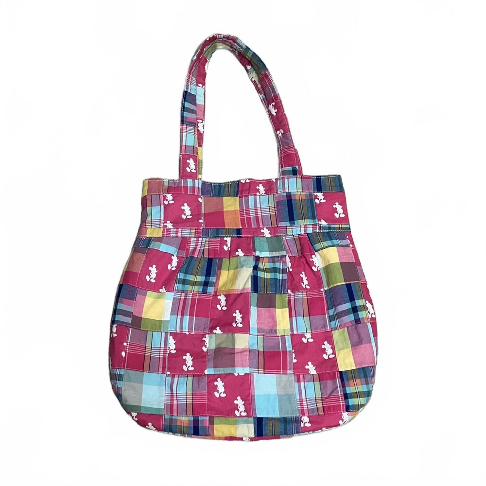 Disney Mickey Mouse Vibrant Pink Patchwork Pattern Oversized Tote Bag Purse