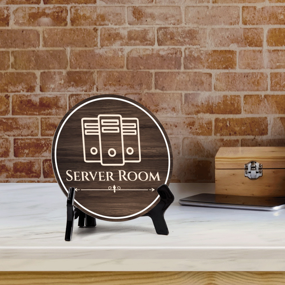 Server Room Circle Table Sign with Acrylic Stand (5x5")
