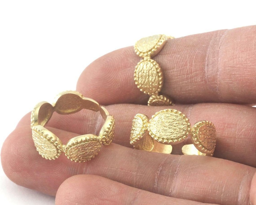 Oval Textured Ring Adjustable Raw Brass (16.5mm 6US-8US inner size) 4232