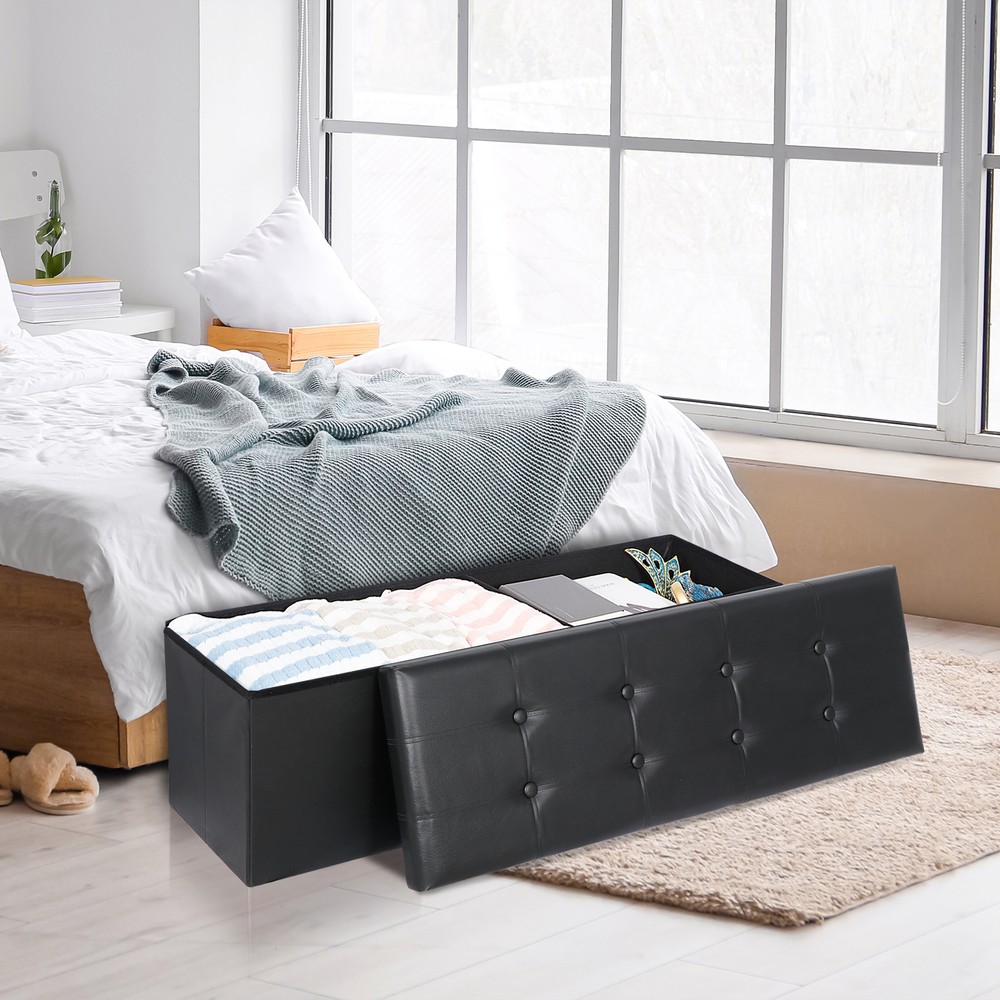 Black Folding Storage Ottoman Bench Storage Stools Footrest for Home Storage Use