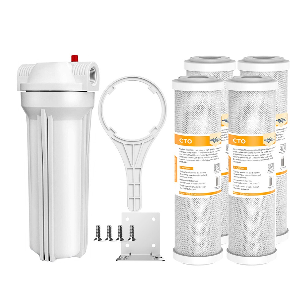 SimPure 10 Inch Whole House Water Filter Housing &4pcs 10" x 2.5" CTO Filtration