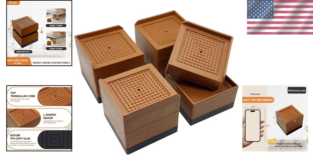 Heavy Duty Bed Risers & Furniture Elevators – 1300 lbs Support, 4 Pack