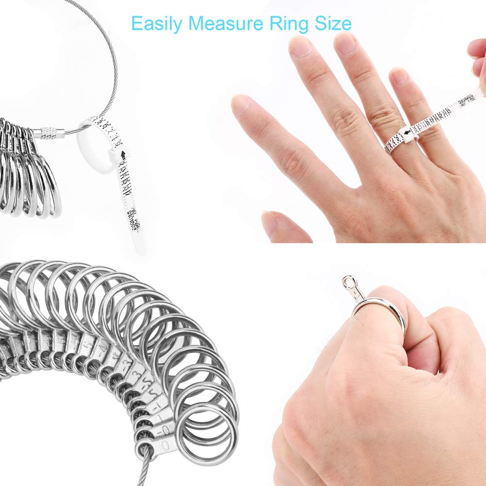 UUBAAR Ring Sizer Measuring Tool Kit, 27PCS Stainless Steel Silver