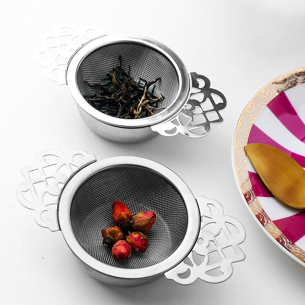 4 Set Tea Strainers with Drip Bowls, Loose Leaf Tea Strainers with Double Winged