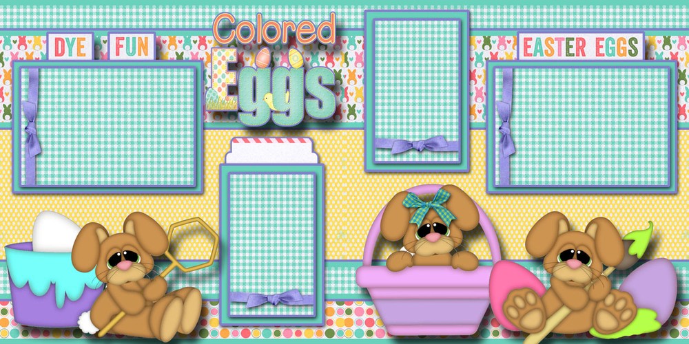 COLORING EGGS EASTER ~ 2 premade scrapbook pages paper piecing layout ~ CHERRY