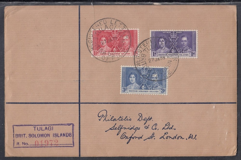 Solomon Islands Scott 64-6 FDC - 1937 Coronation Issue