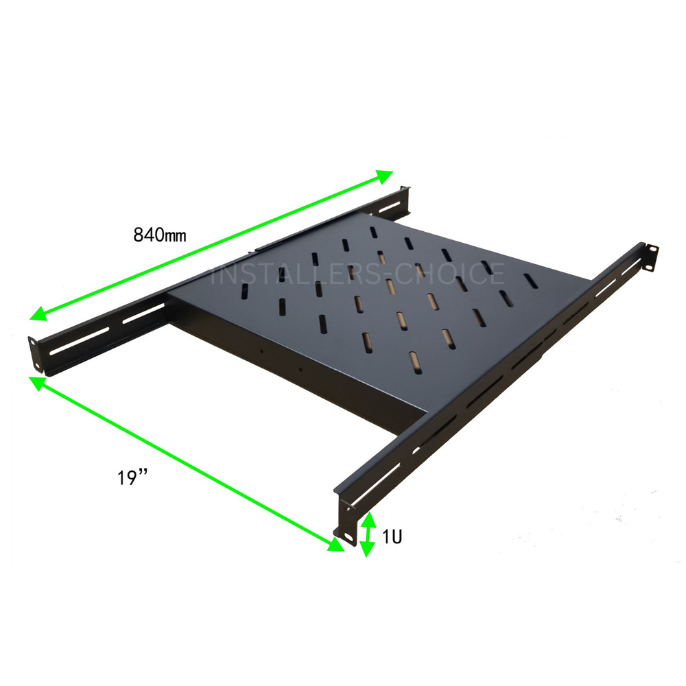 Fixed Rack Vented Server Shelf 1U 19" 4-Post Adjustable Depth 17" to 33", Black