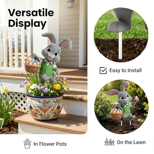 6 PCS Easter Bunny Yard Signs Decorations, Easter Decorations Outdoor with