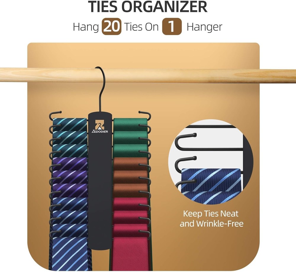 ZEDODIER 2 Pack Tie Hanger with 40 Hooks, Space Saving Necktie 2 Pack, Black