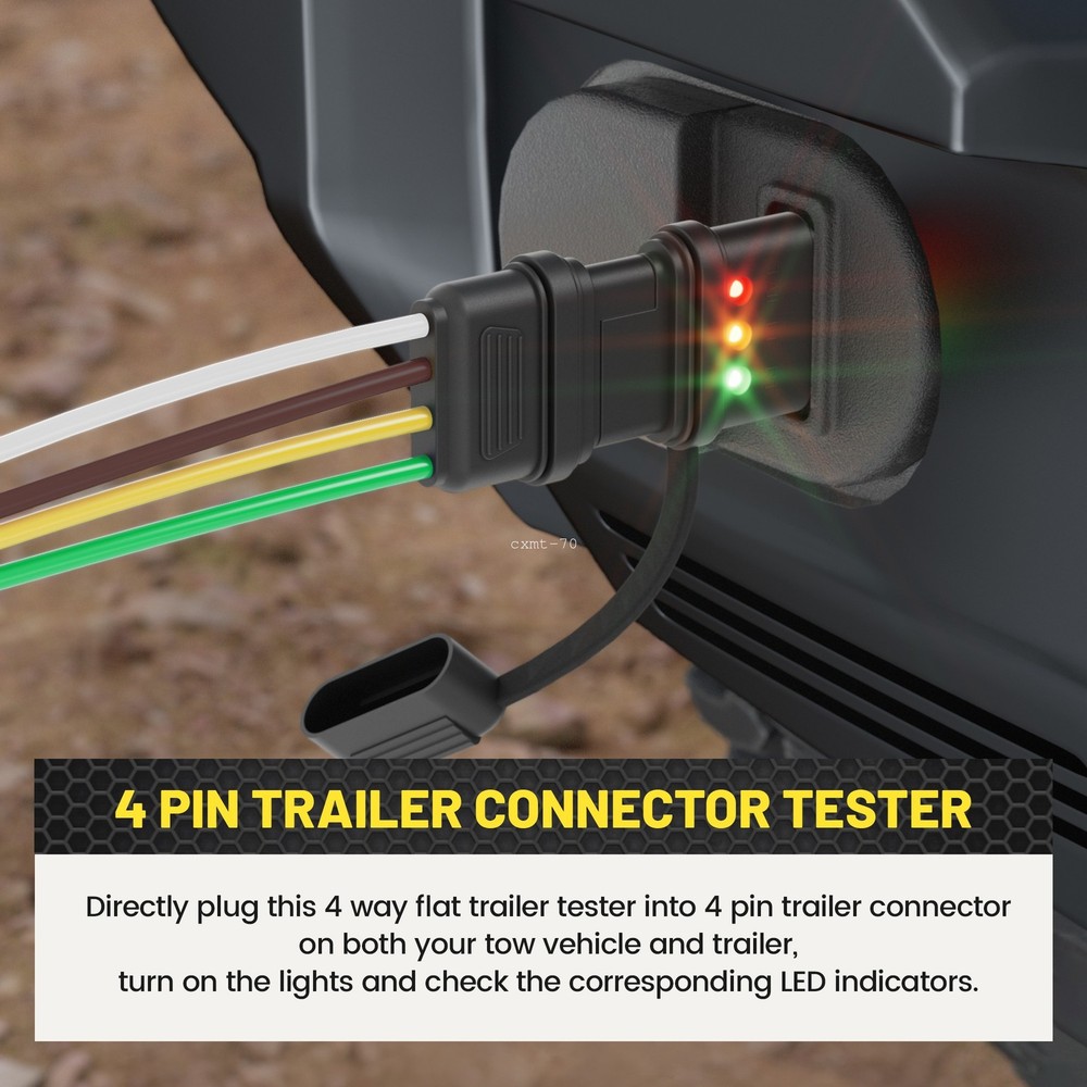4-Pin Flat Trailer Wiring Tester w/ LED for Light Wire Circuit Continuity Test