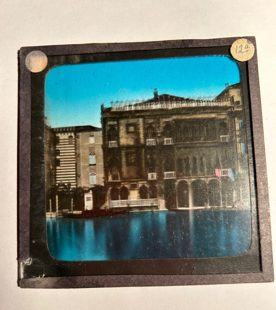 9 magic lantern colour slides - scenic and buildings
