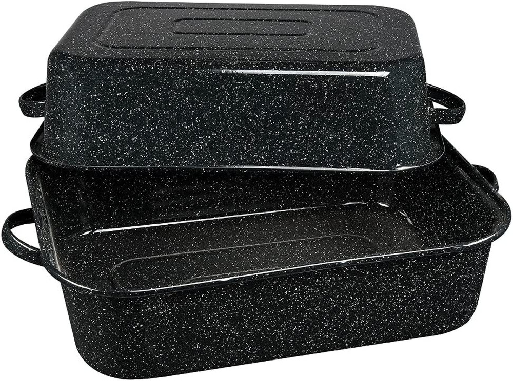 21 in Oven Rectangular Roaster with Lid. (Speckled Black) - Accommodates up t...