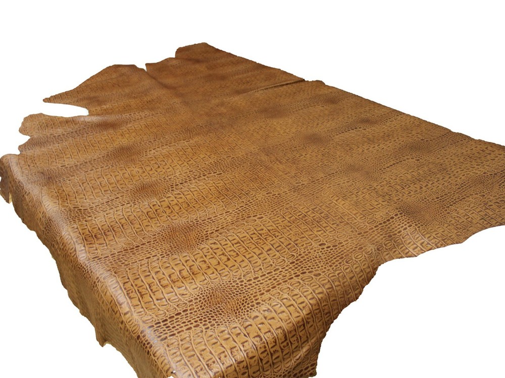 TAN CROCODILE EMBOSSED LEATHER: Thickness 2.5-3 oz. - Leatherworking cowhide