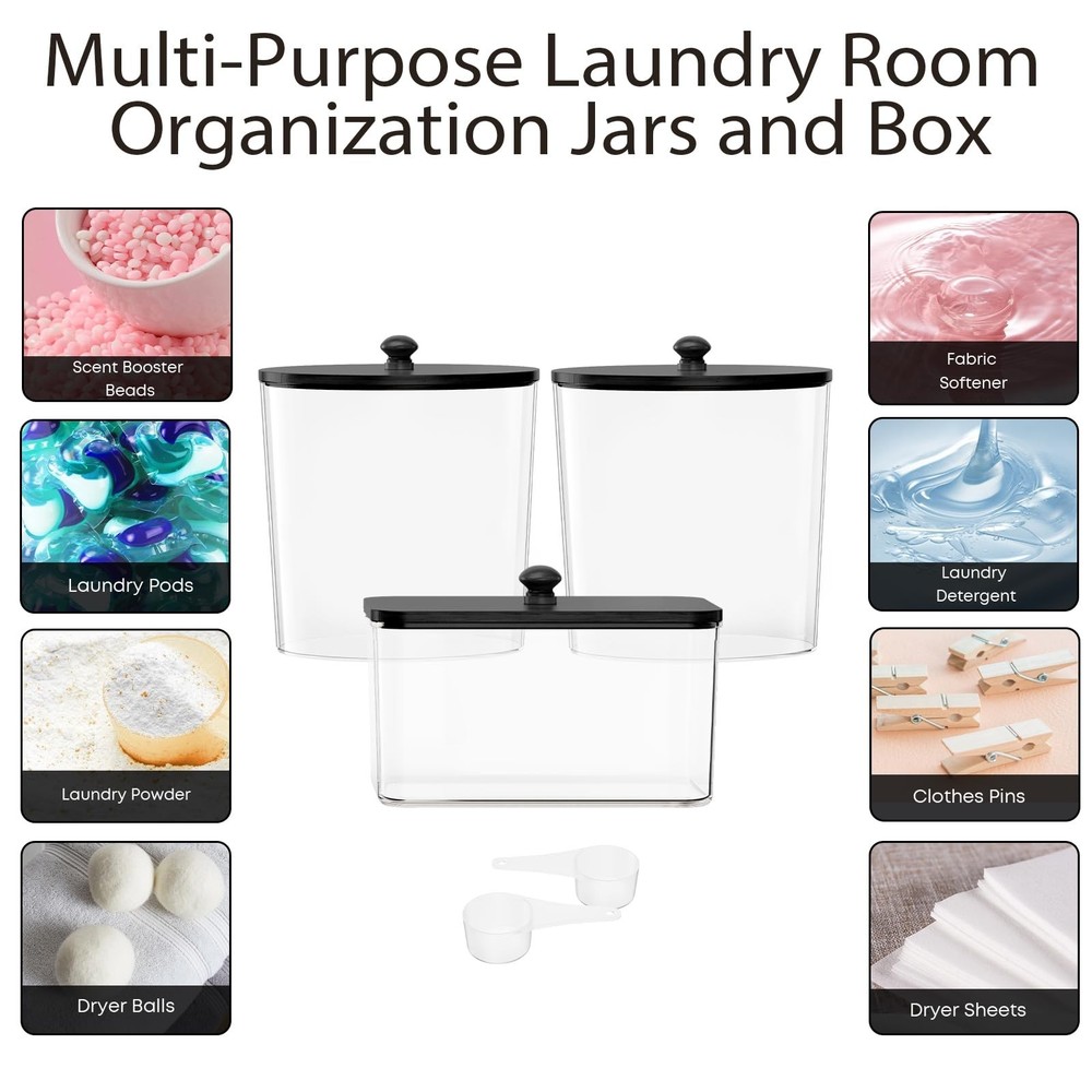 3 Pack Laundry Powder Container & Dryer Sheet Holder, Plastic Laundry Room Or...