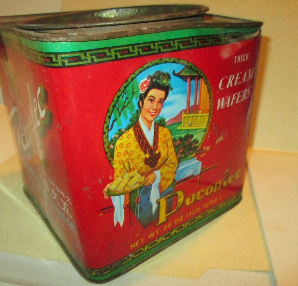 PACONFEC HIGH CLASS BISCUITS CREAM WAFERS BISCUIT TIN - Measures 7" Square