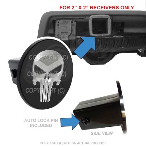 Custom Class 3 Tow Hitch Receiver 2" Insert Plug Truck & SUV - PUNISH SKULL S
