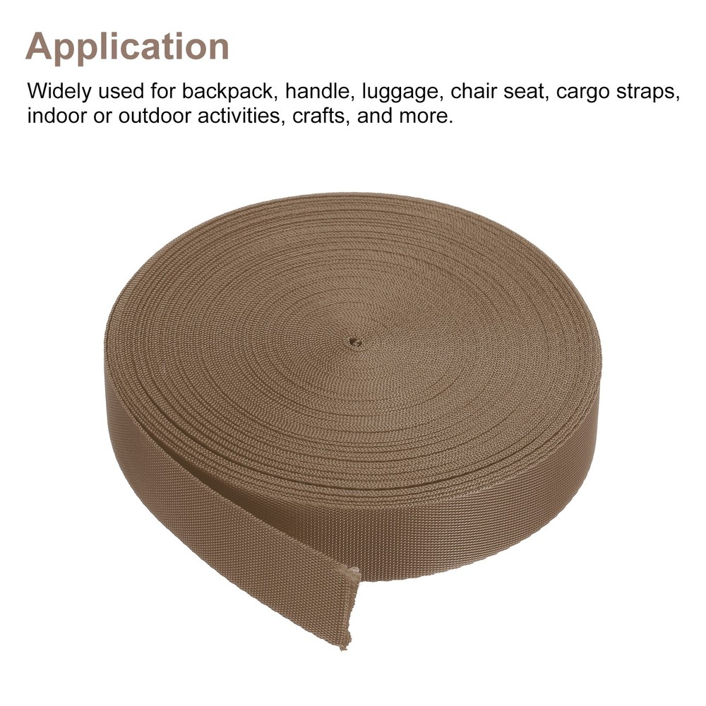 Flat Nylon Webbing Strap 1 Inch 10 Yards Brown for Backpack, Luggage-rack