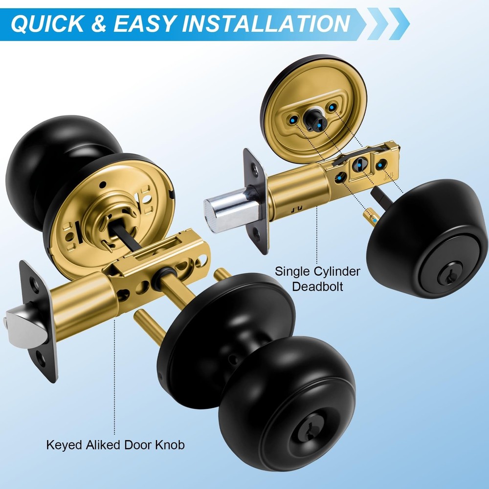 Plustool 2 Pack Front Door Lock Set Matte Black,Exterior Black