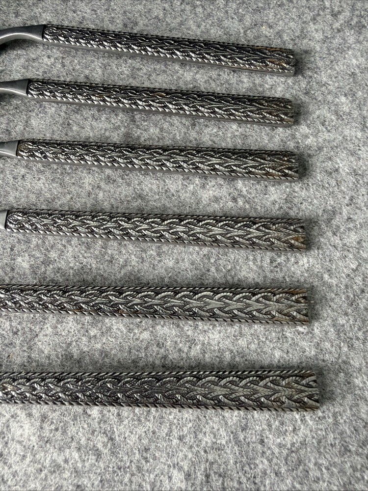 6 MCM JAPAN STAINLESS STEEL FLATWARE BRAIDED ROPE PATTERN Dinner Forks Flatware