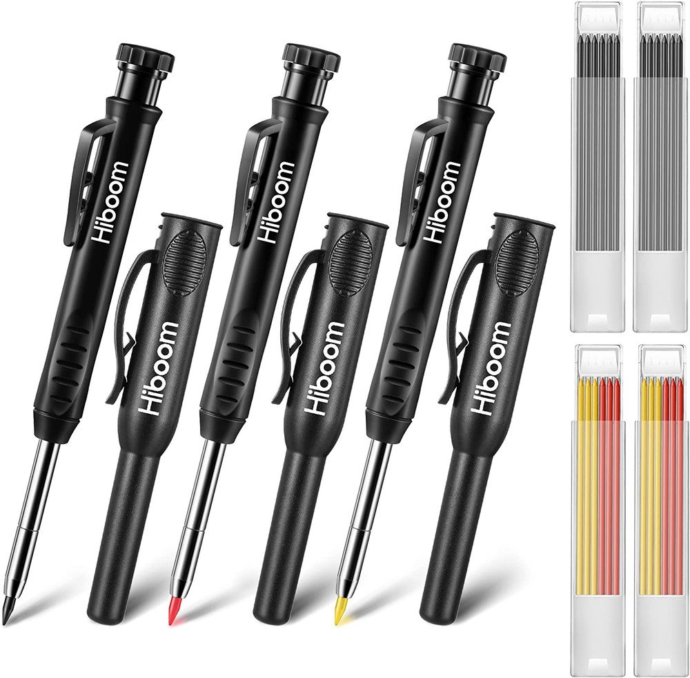 3 Pack Carpenter Pencils Set: Mechanical Pencils with 24 Refills, Built-in Sharp