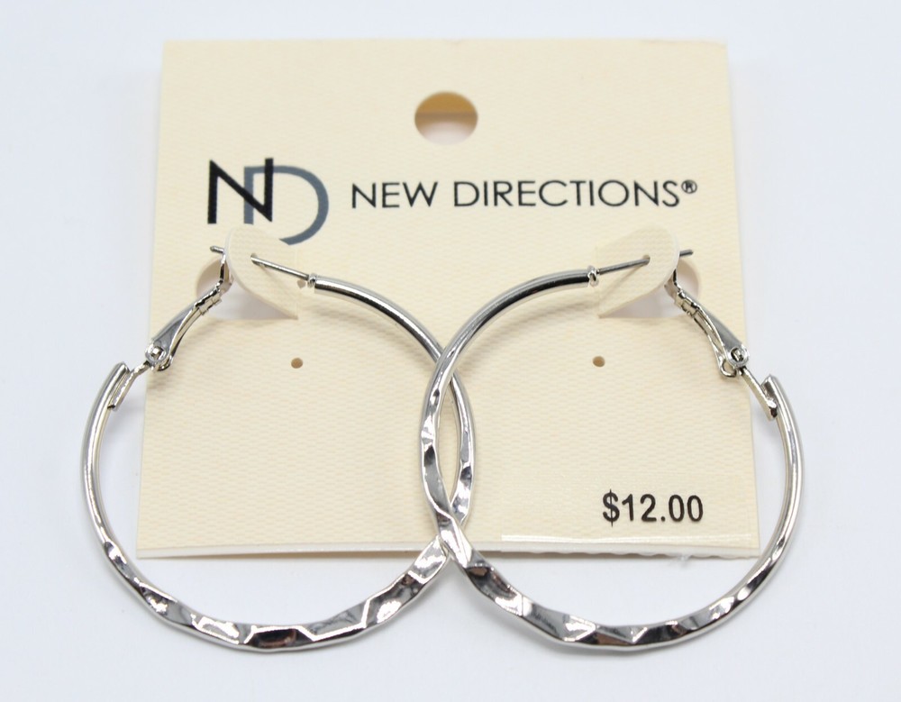 New Directions Textured Silver Hoop Earrings NWT #E1014