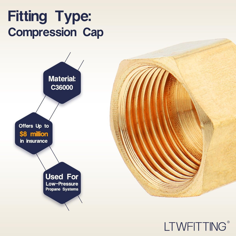 3/8-Inch Brass Compression Cap Stop Valve Cap,Brass Compression Fitting(Pack of