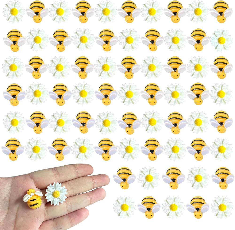 70Pcs Bee Daisy Decorations, Resin Cartoon Daisy Bumblebee Decor, Suitable for D