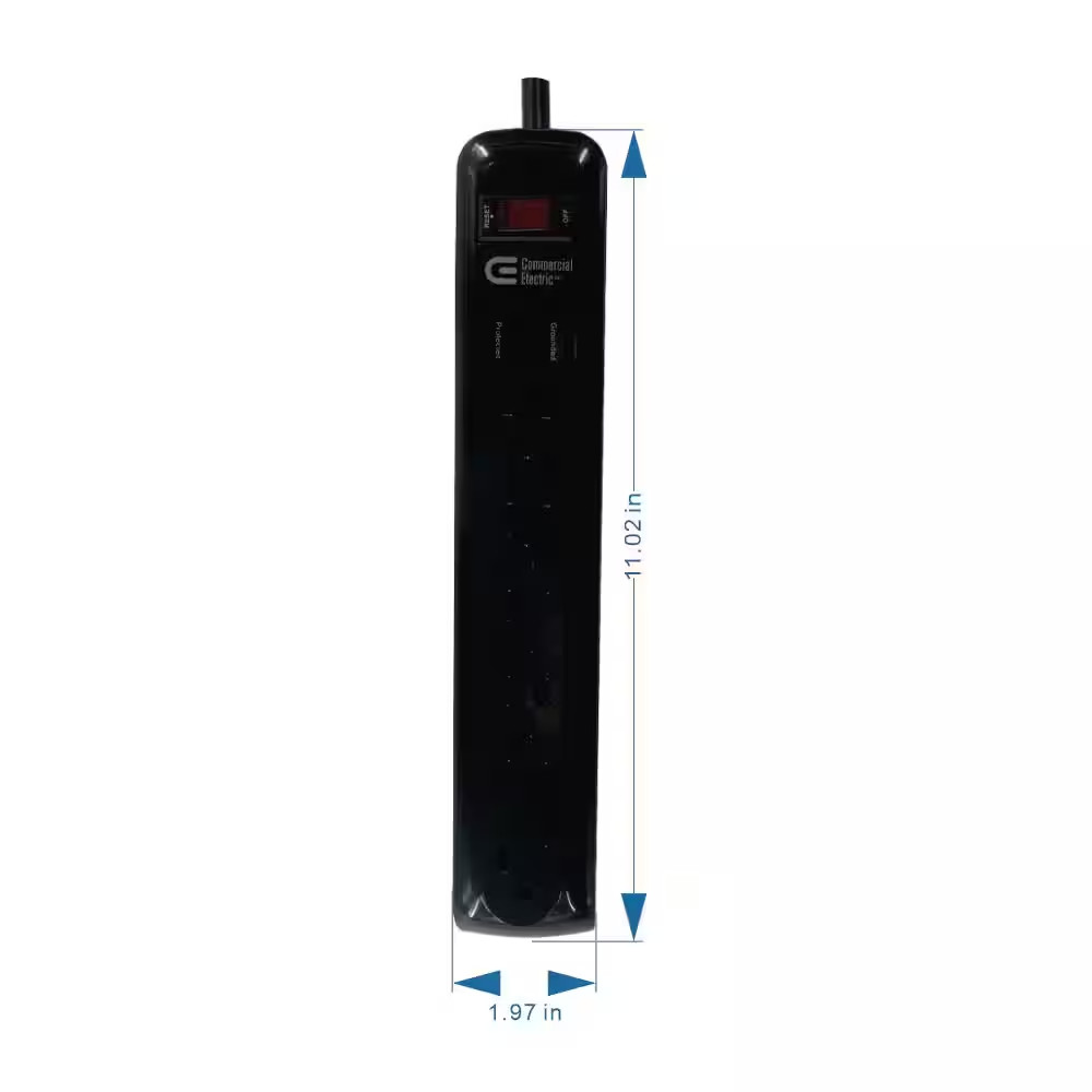 8 Ft. 6-Outlet Surge Protector with 45-Degree Flat Angle Plug, Black (2-Pack)